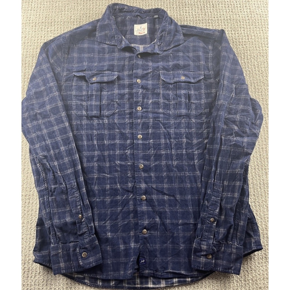 Johnnie-O Shearer Shirt Mens Large Navy Plaid Corduroy Hangin Out Button Up